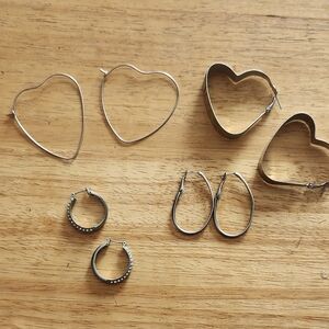 Lot of 5 Pairs Pierced Earrings LOOPS & HEARTS Costume Jewelry